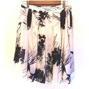 Calvin Klein Silk Cotton Blend Floral Skirt Navy  White Pleated A-Line Size 6